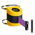 Montour Line Retractable Belt Barrier YW Clamped Wall Mount, 7.5'Purple Belt (M) WMX140-YW-PE-C-M-75